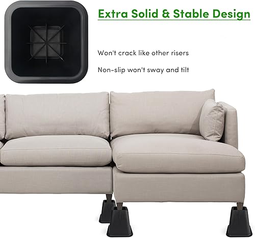 Miniatura 5 de DEDU Elevadores de cama de 6 pulgadas, resistentes, paquete de 9 elevadores de muebles para sofás de gran tamaño, elevadores de muebles de cama con