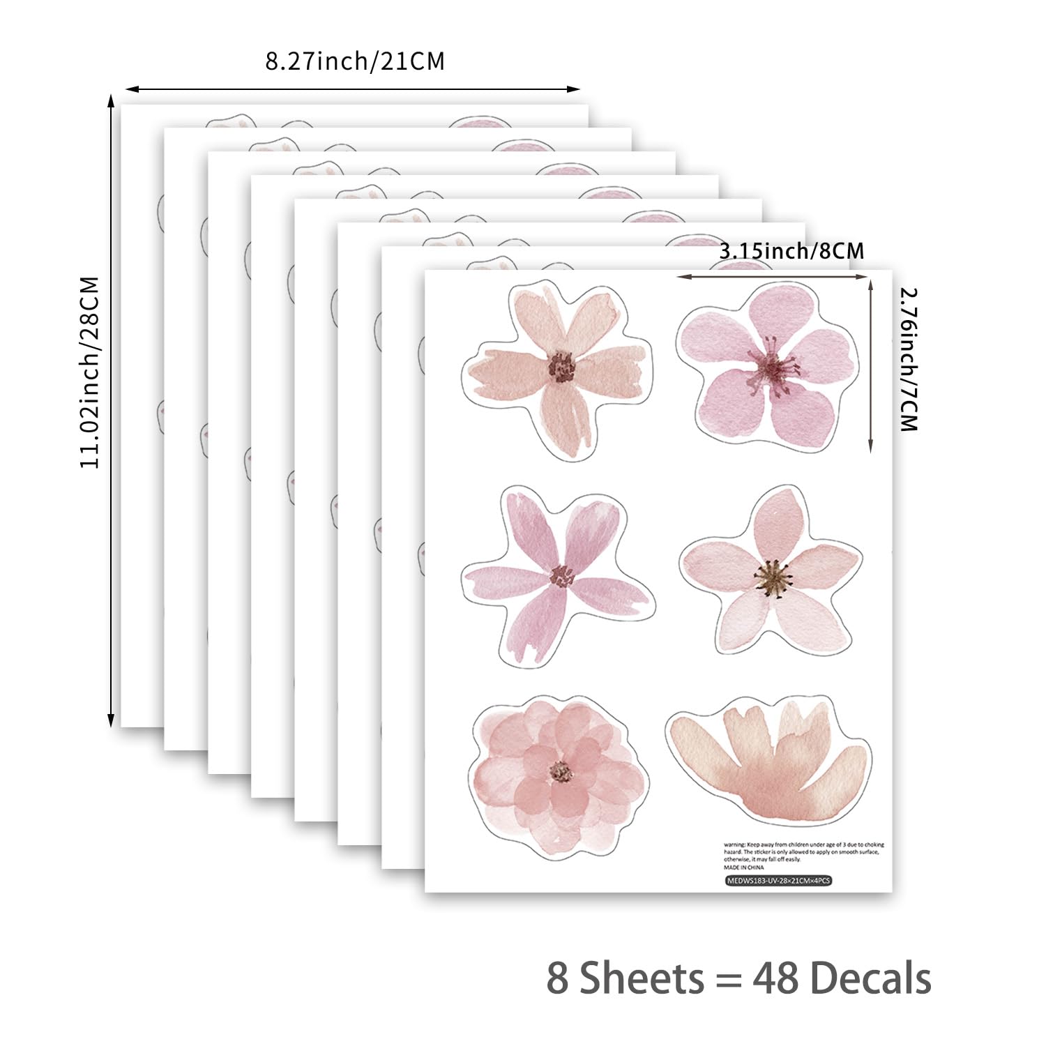 Neukids 48pcs Boho Watercolor Pink Daisies Children's Wall Stickers,Girls Wall Decals Nursery Stickers for Kids Bedrooms Livingroom Kindergarten Window Decor - Image 3