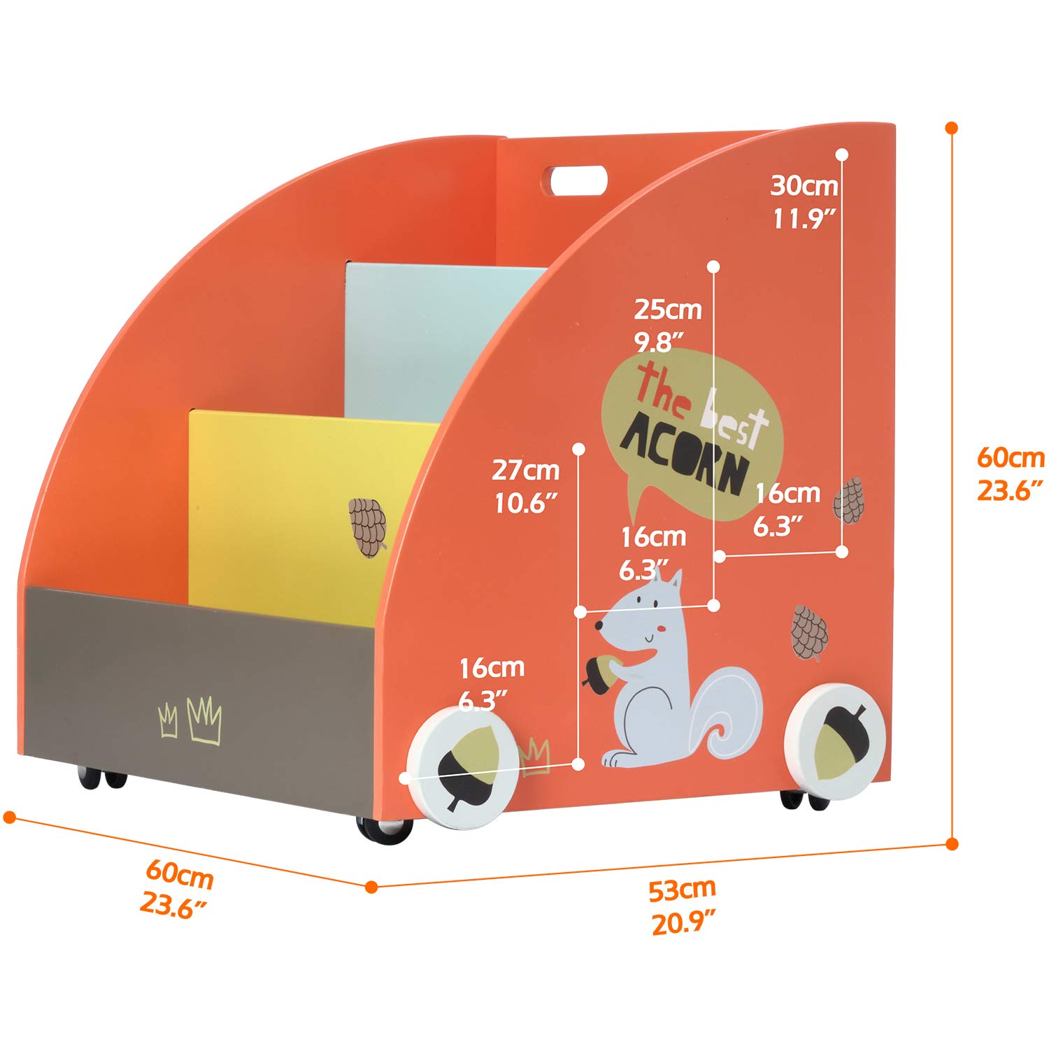 Buy labebe Kid Bookshelf with Wheels, Orange Pine Wood Bookshelf for