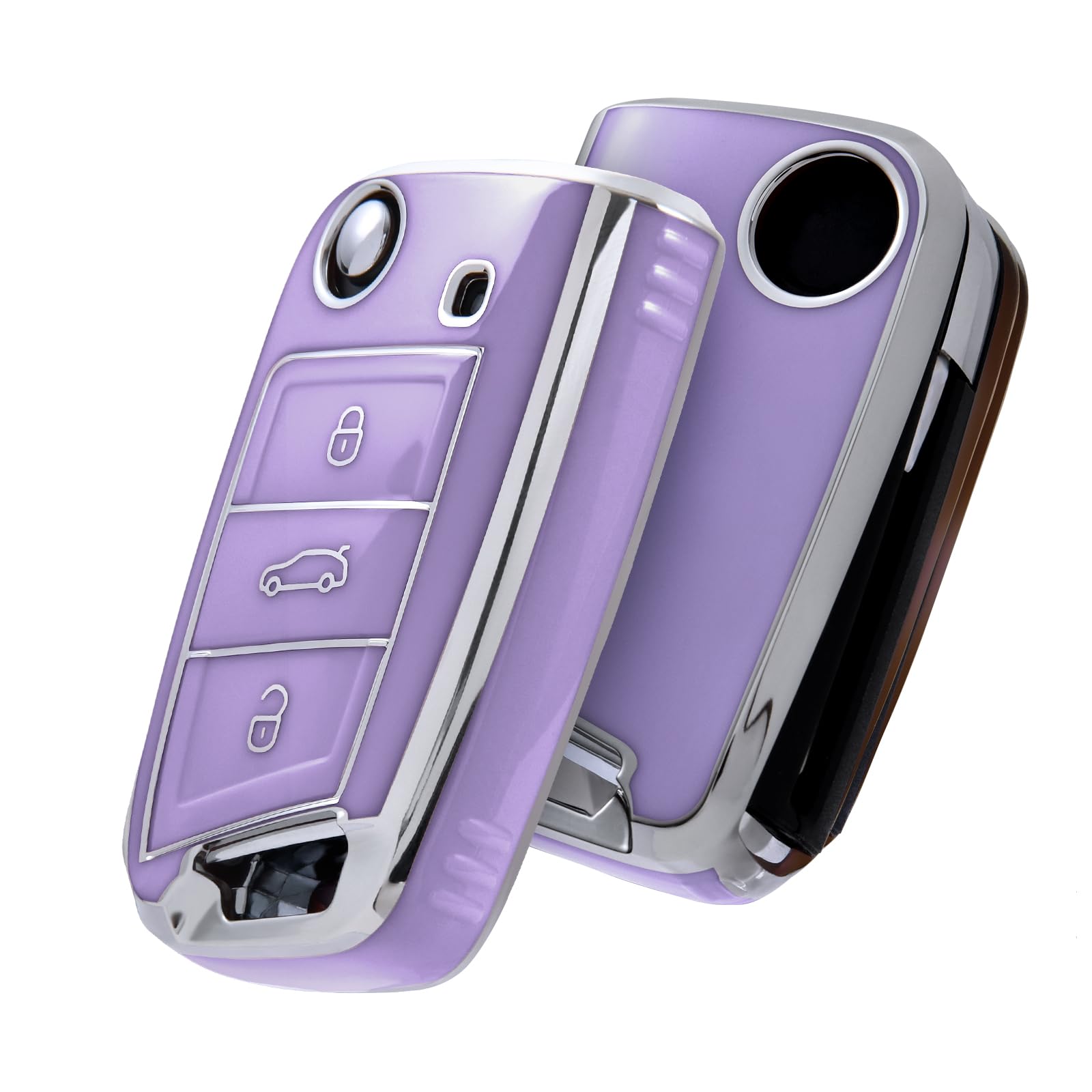 OATSBASF Car Key Case For VW, Key Case Compatible with VW Golf 7 MK7，Silicone Key Case, Key Box Cover for VW Polo, Skoda, Tiguan, 3 Buttons (gold trim-green) — view 17