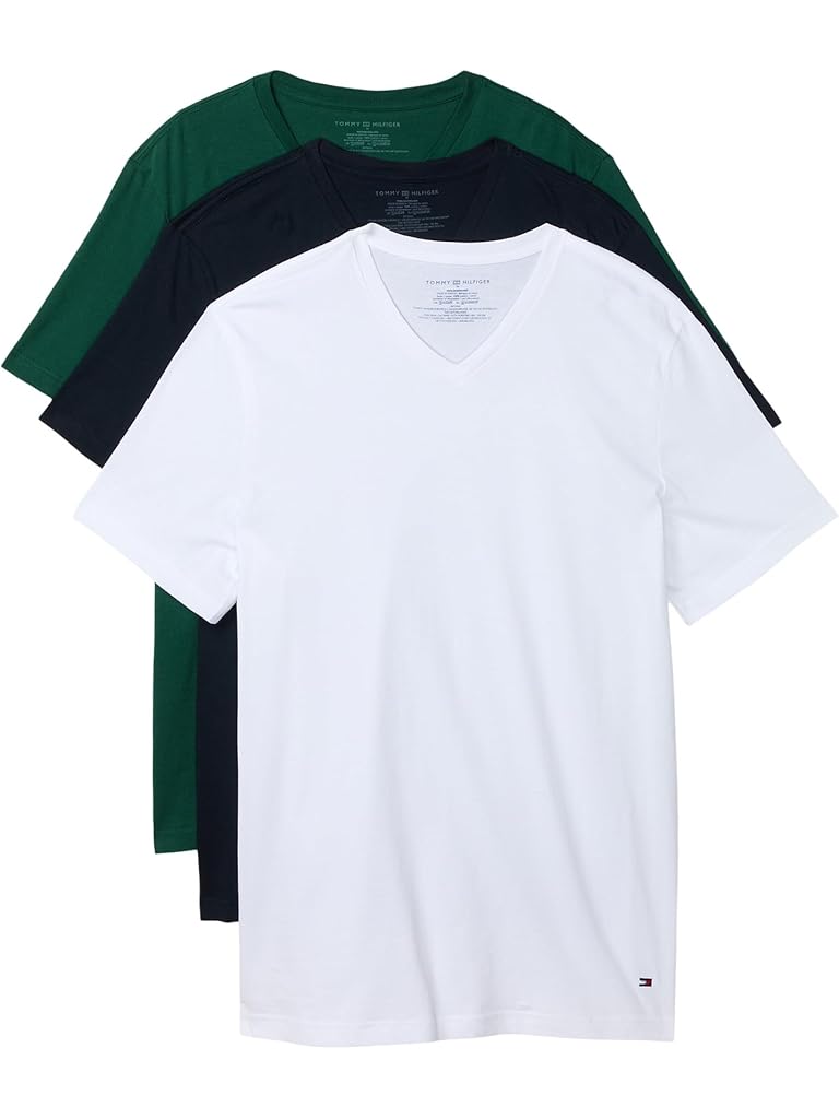 Green Tommy Hilfiger Cotton Classic 3-Pack V-Neck Undershirts
