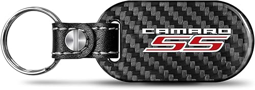 iPick Image for Chevrolet Camaro SS Real Black Carbon Fiber Tag Style Key Chain Keychain, Official Licensed
