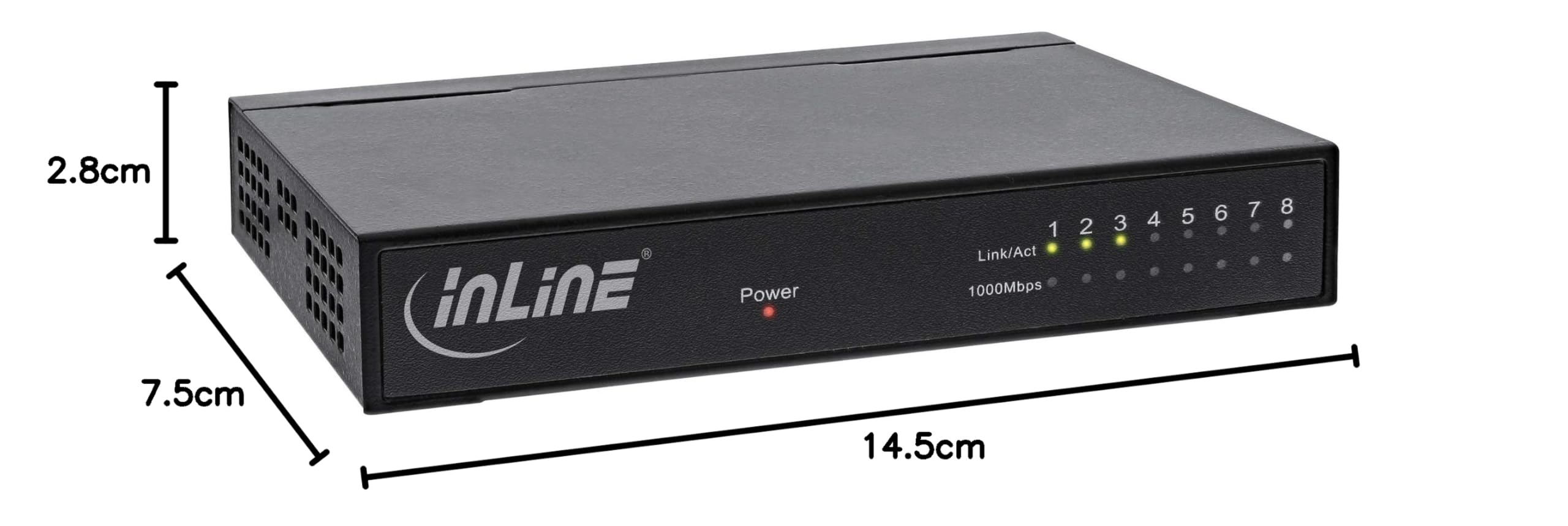InLine 32308 m commutateur réseau 8 Ports Gigabit Ethernet 10/100/1000mb/S, Ordinateur de Bureau, en métal, sans Ventilateur, blindé Ports, Noir