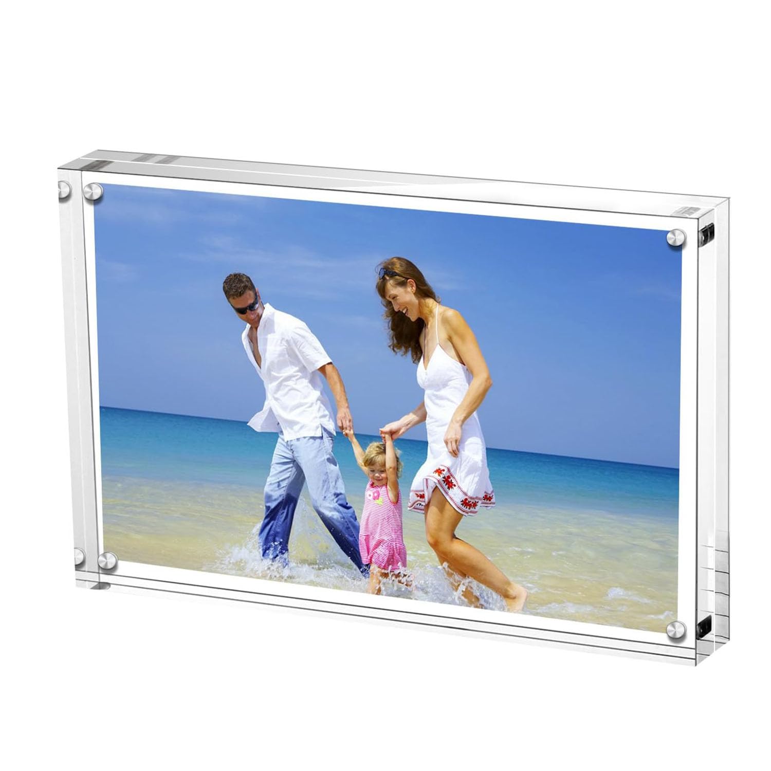 Acrylic Photo Frames, Sturdy and Thicker Desktop Frameless Photograph Display for Displaying Baby Photo, Family Photos, 15x20 cm Double Sided Transparent Magnetic Acrylic Block Picture Frame