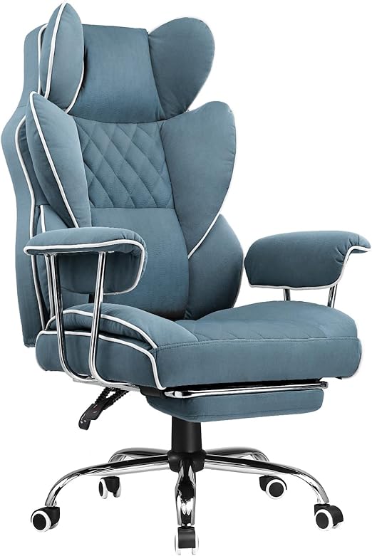 COMHOMA Big and Tall Office Chair, High Back Leather Gaming Chair with Footrest, Executive Ergonomic Office Chair with Pocket Spring Lumbar Support and with Outward Fixed Soft Armrests