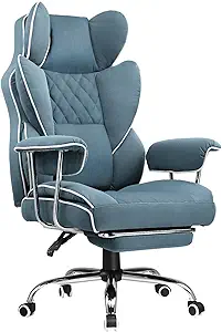 COMHOMA Big and Tall Office Chair, High Back Leather Gaming Chair with Footrest, Executive Ergonomic Office Chair with Pocket Spring Lumbar Support and with Outward Fixed Soft Armrests