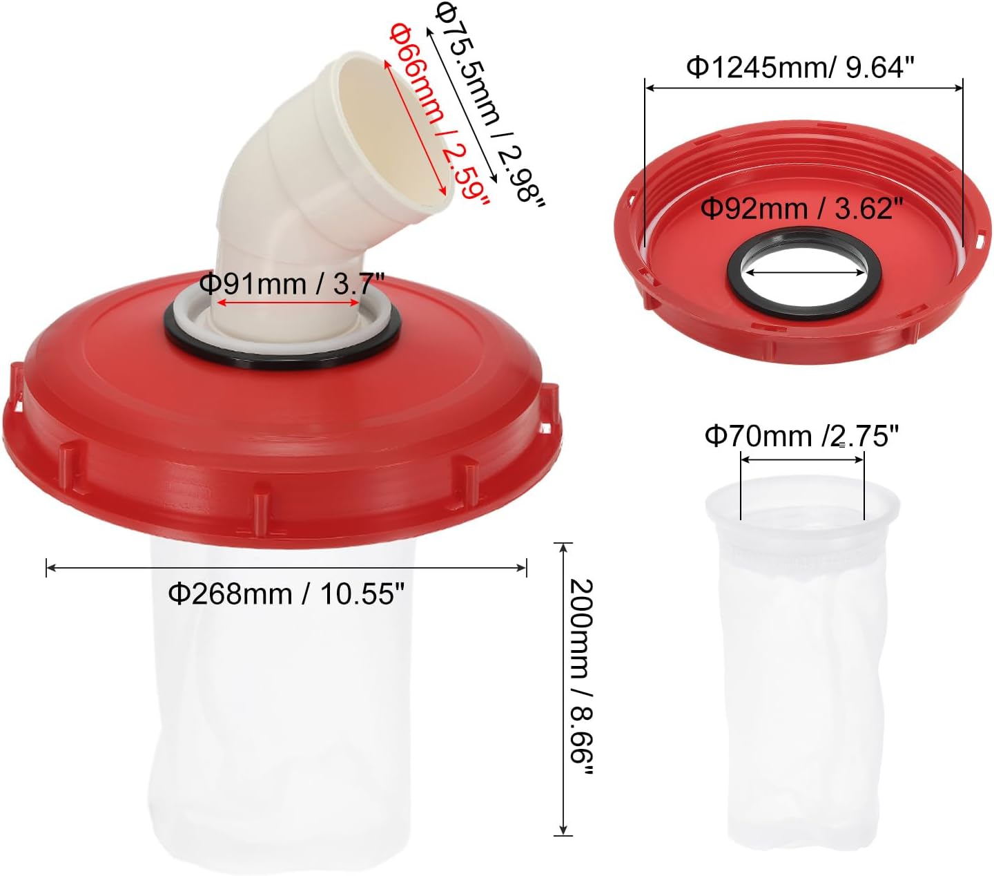 PATIKIL 45° IBC Lid Filter Cover 245mm Plastic Ton Barrel Cover with Washable Nylon Filter IBC Tote Hose Adapter IBC Tank Container for Rainwater Tank Rain Tank 1000L IBC Tank, Red White