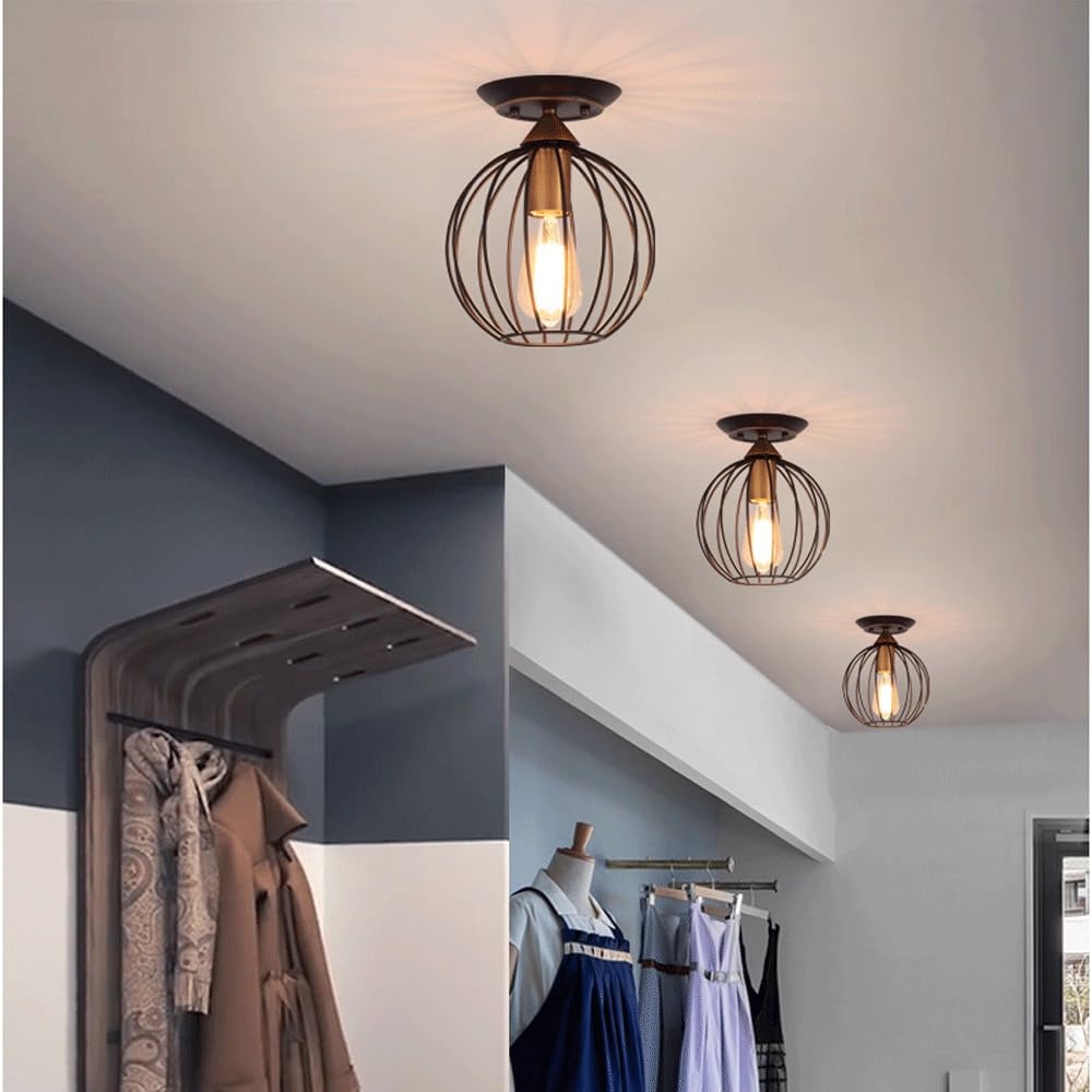 Przemysłowa lampa sufitowa okrągła żelazna metalowa klatka lampa sufitowa Retro oświetlenie sufitowe oświetlenie do sypialni przedpokój przedpokój
