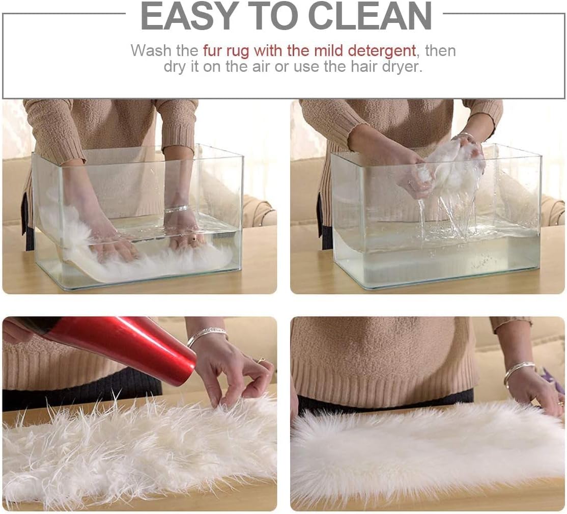 Softlife White Faux Fur Sheepskin Chair Cover 6 PCs Seat Cushion Pad Super Soft Area Rugs for Living Bedroom Sofa Dorm (1.6ft x 1.6ft)