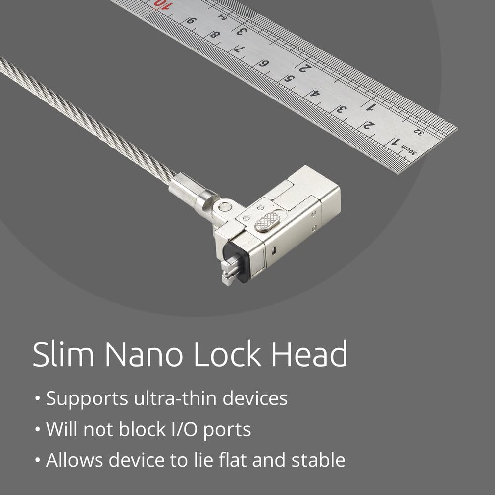 KENSINGTON Slim NanoSaver 2.0 EQ Câble de Sécurité à Clé Antivol pour Ordinateurs Portables Ultrafins avec Encoche Nano, Câble 1,80m Acier au Carbone