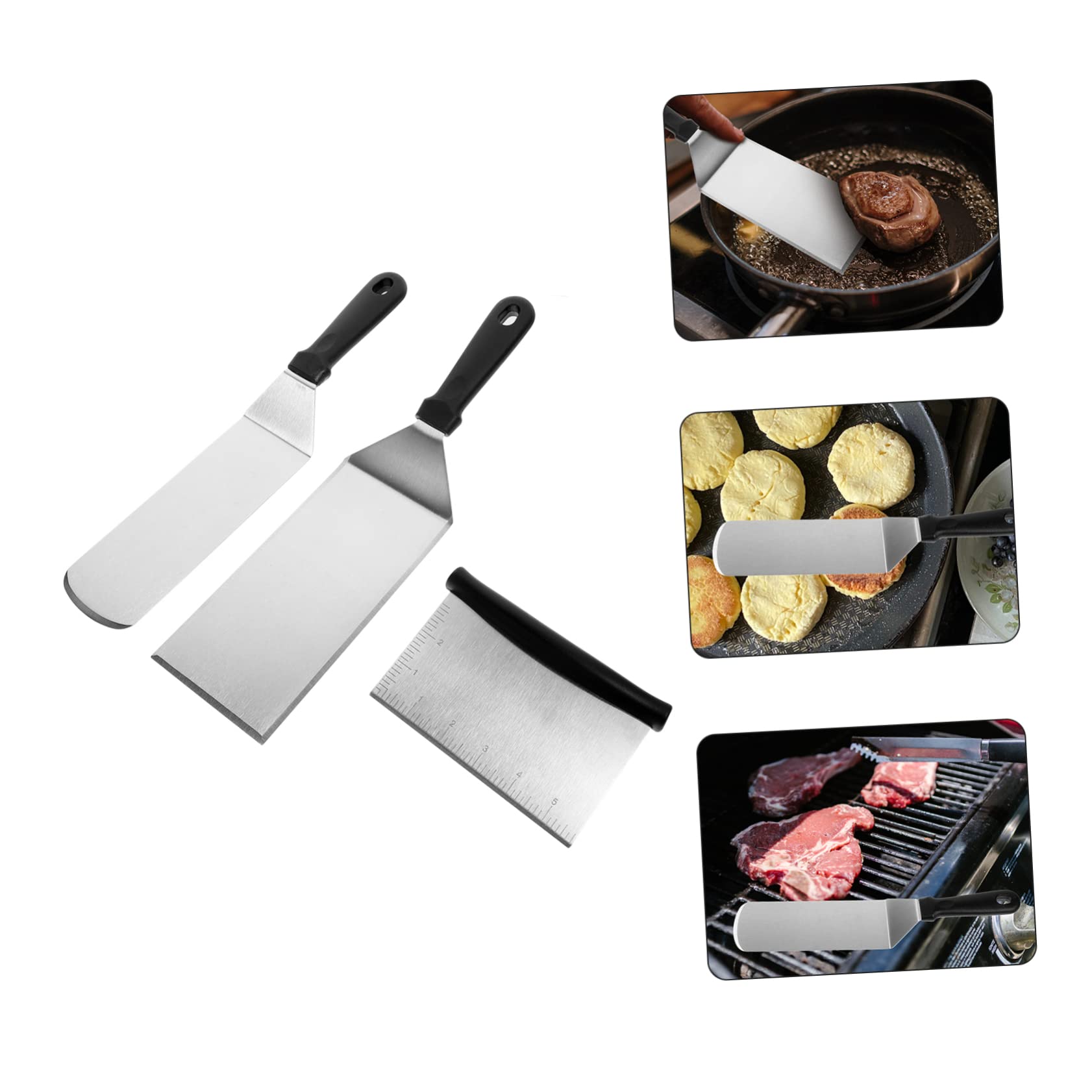Spatola da Cucina in Acciaio Inox 3 Pezzi Set, Pala per Friggere Alimenti e Spatola per Bistecca, Utensile per Grigliata e Barbecue Professionale Adatto a Casa e Ristorante