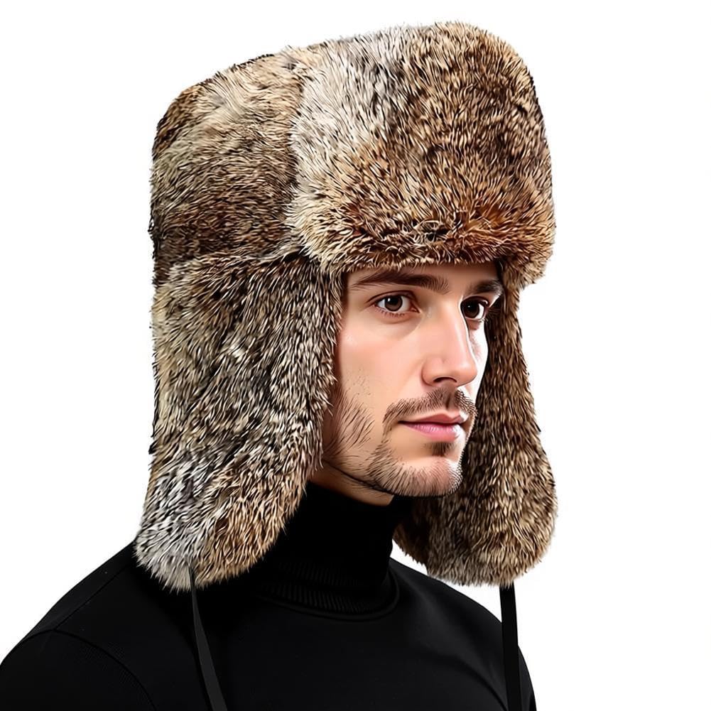 Furry Trapper Hat Faux Fur Russian Ushanka Trooper Men Hat Winter