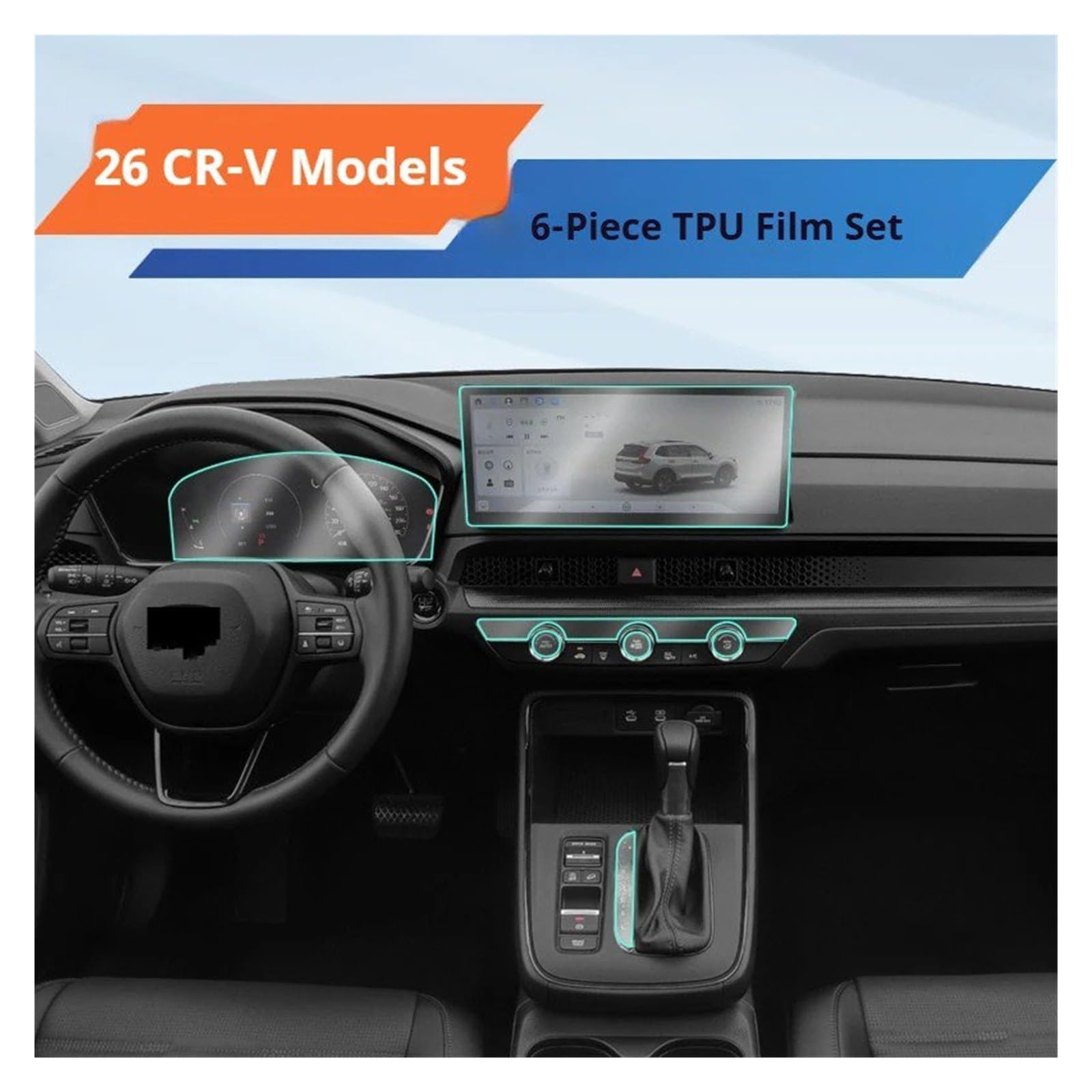 Navigation Schutzfolie Für CR-V 2026 Displayschutzfolie Und Komplettes Innenschutz-TPU-Folienset Für Alle Armaturenbrett-Displays Konsolen(B,RHD)