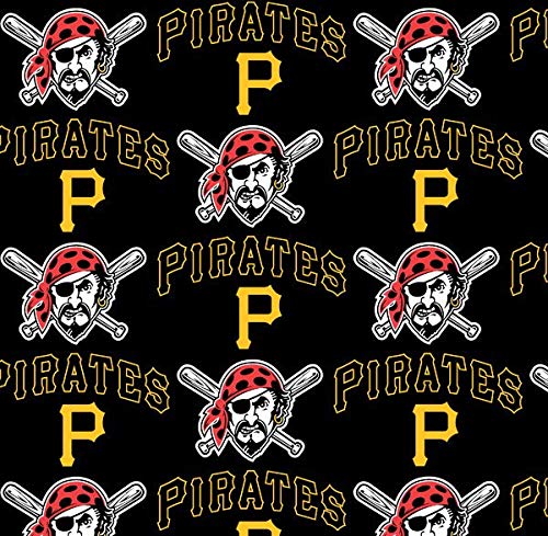 Pittsburgh Pirates MLB Baseball in Black 58" Wide 100% Cotton Fabric by The Yard