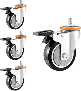 NURCIX 3 inch Swivel Caster Wheels for Funiture, M14 M16 Locking Threaded Stem Casters for Workbench, Heavy Duty PU Industrial Castor, Set of 4, Capacity 650lbs (Color : with Brake, Size : M14)