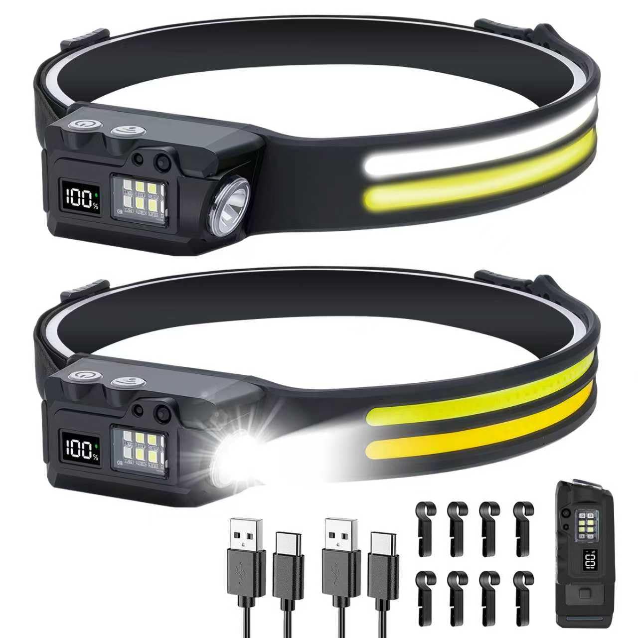 Lampe frontale LED étanche 8 modes éclairage magnétique rechargeable lot de 2 - 8