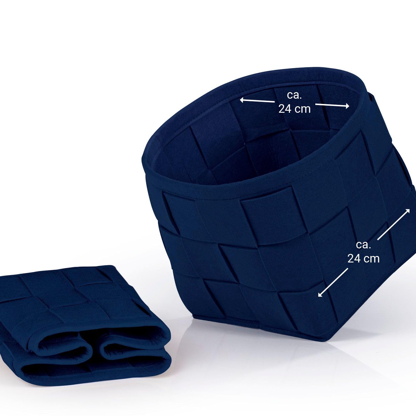 Cesta in feltro 24x24x24 cm | Ideale per legna da camino e riviste | Resistente e versatile | Cesta pieghevole adatta per scaffali [Blu scuro]