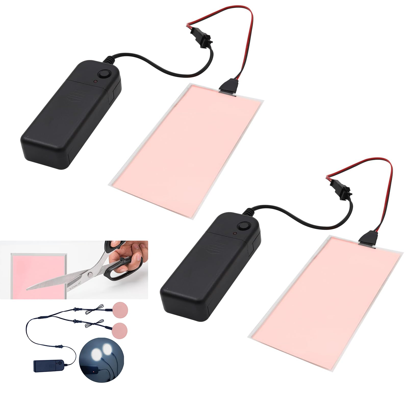 Glowing LED Eyes Cuttable 2PCS 12 * 5cm EL Panel Electroluminescent Light Sheet Decorations Light Lamp Sheet Sheet with Battery Inverter (White)