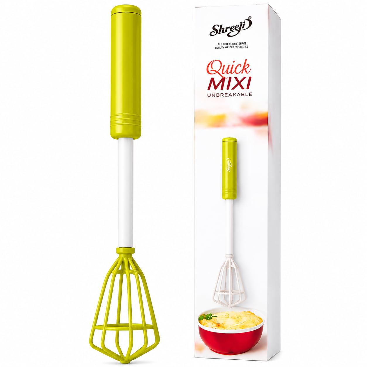 Quick Mixi Hand Push Blender | Manual Egg Beater, Milk Frother, Lassi & Buttermilk Maker | Easy Hand Mixer for Coffee, Eggs & Kitchen Use | Tanya HOMEWARE (Green)-image-12