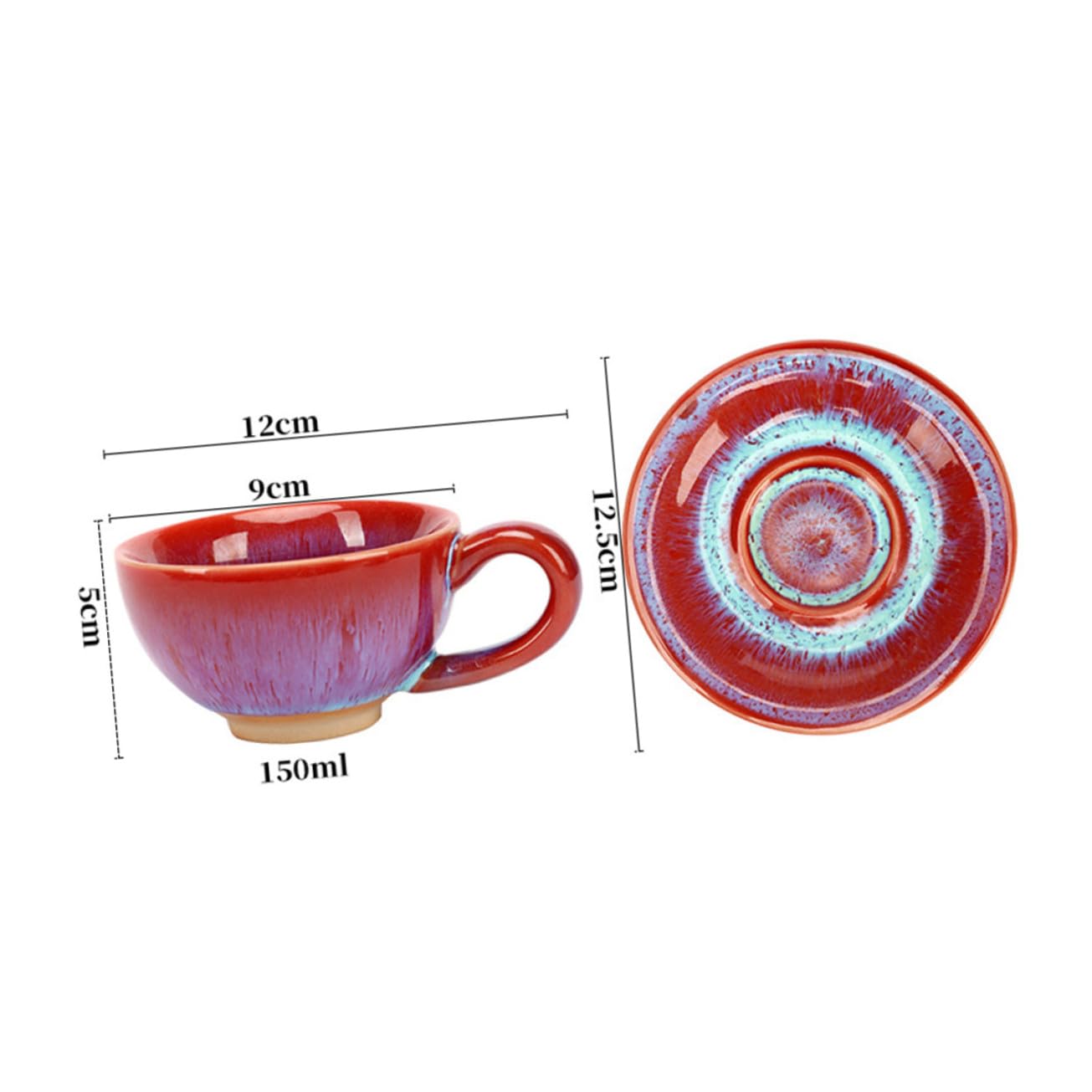 Juego de Taza y Platillo de Cerámica Roja Taza de Café con Plato Diseño Europeo para Hogar y Oficina Set Versátil para Bebidas Calientes y Frías