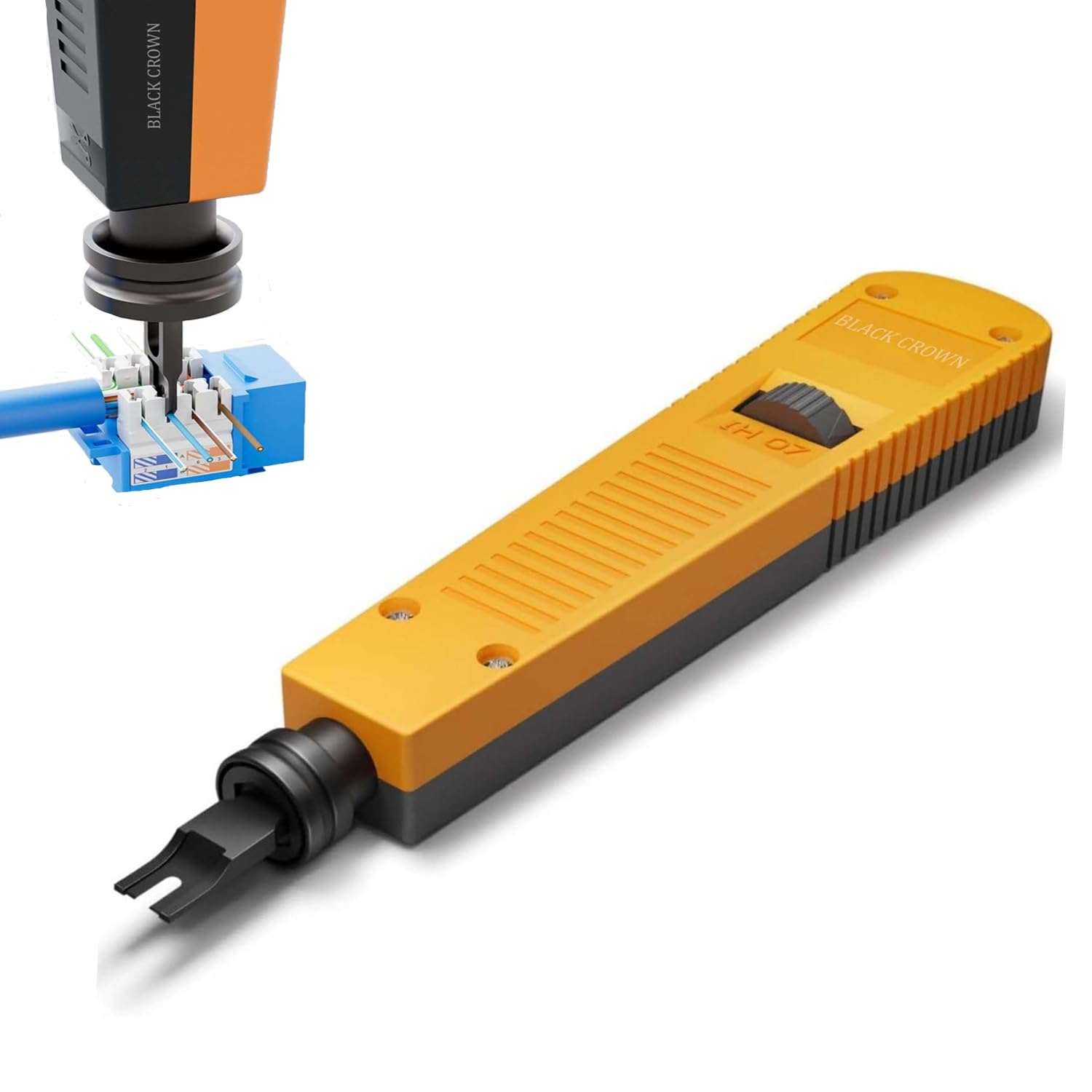 BLACK CROWN 110 Impact Punch Down Tool with 110 Blade, Professional Ethernet Network Cable Termination Tool for Cat8 Cat7 Cat6A Cat6 Cat5e Keystone Jacks and Patch Panels (Orange)-image-11