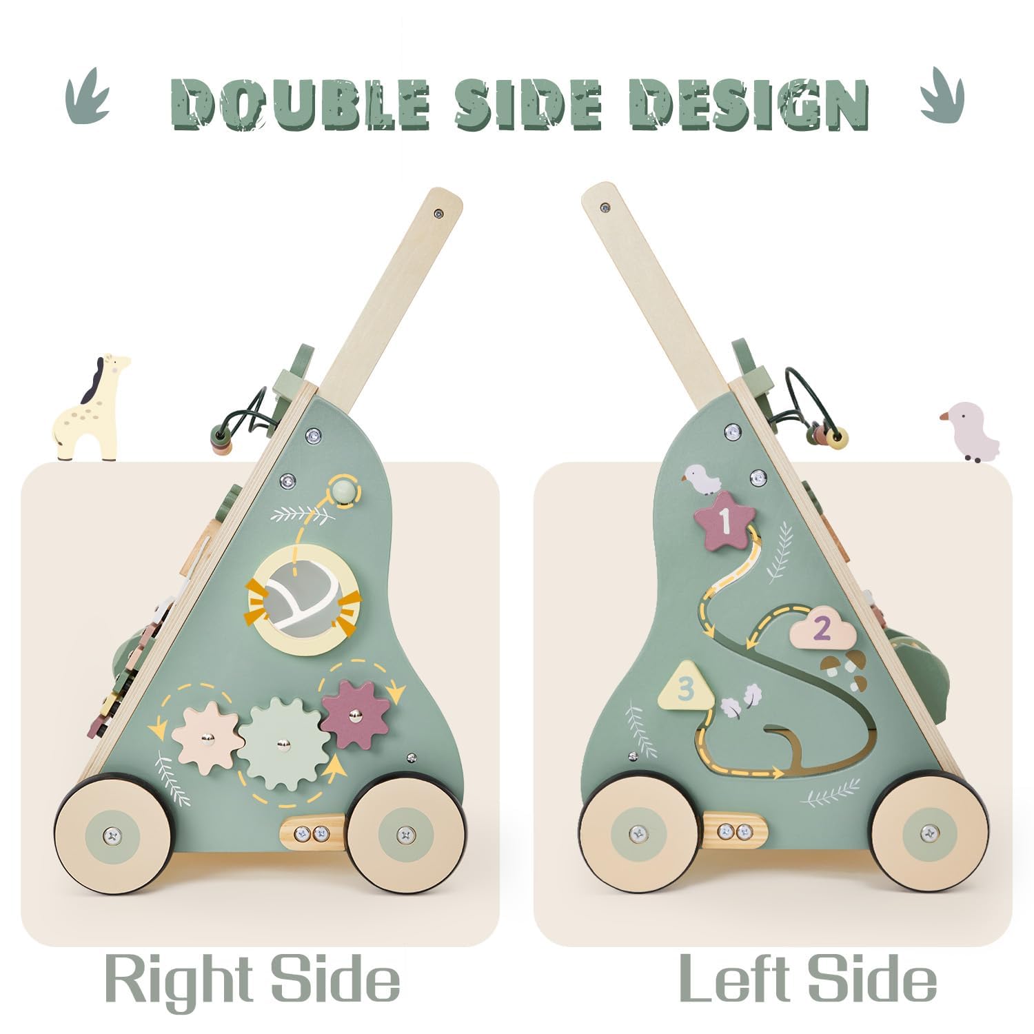 Labebe Passeggino in Legno 8 in 1 - Carrello per Bambini, Girello con Ruote Gommate e Centro Attività, Aiuto per Bambini