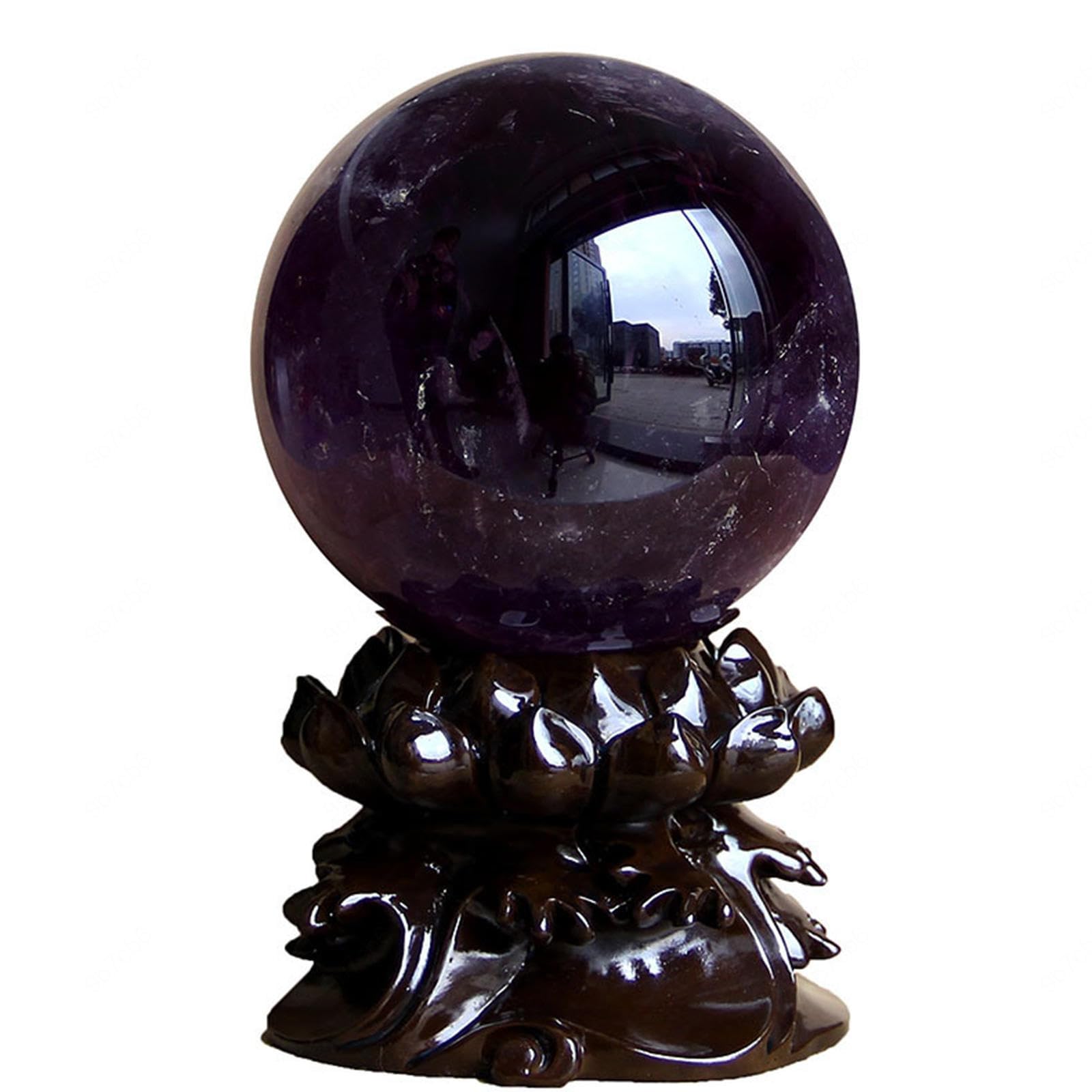 Boule de Cristal d'améthyste brésilienne Naturelle avec Support en Bois, Grande Sculpture de sphère de Cristaux, décoration de Bureau à Domicile Fengshui He Collections de la Maison