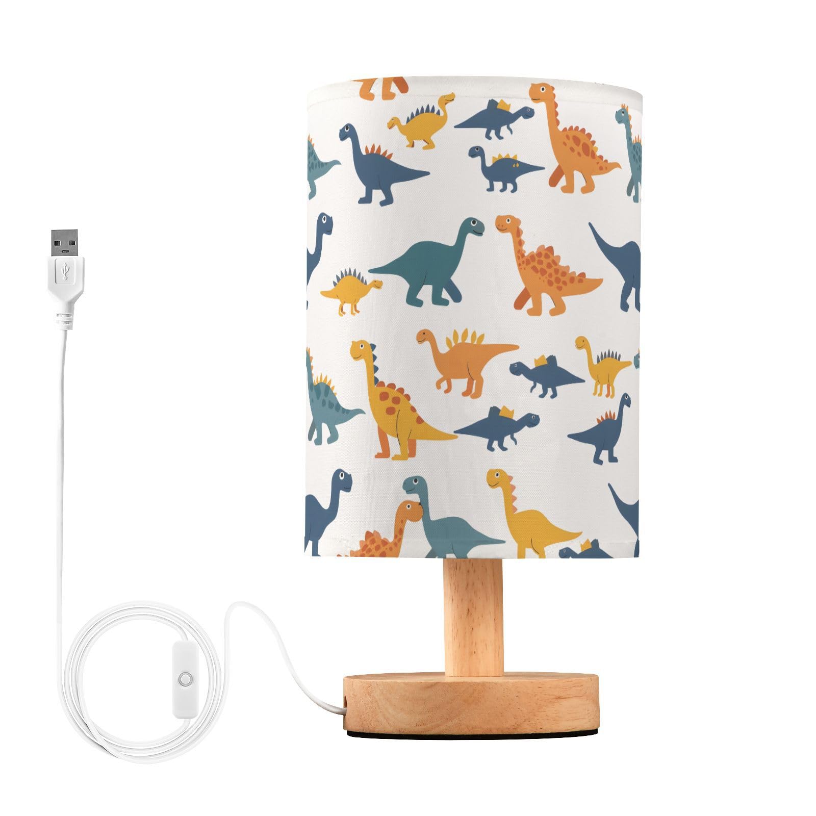 Mnsruu Bedside Table Lamp Dinosaurs Dino Doodle Bedside Lamps LED Light Desk Lamp Fabric Shade Small Lamp for Bedroom Living Room (Bulb Included)