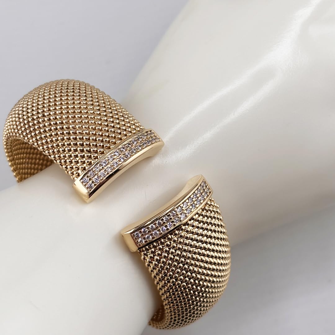 Bracciale donna rigido largo in bronzo dorato con cristalli bianchi misura regolabile gioiello ragazza donna elegante Made in Italy