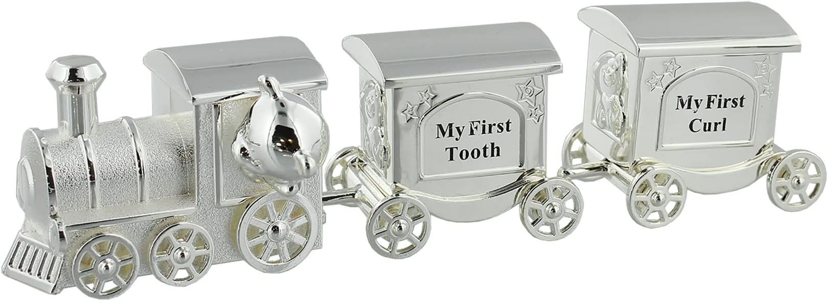 Baby Gifts WBM-GFT14 Harts Train with 2 Carriages Tooth and Curling Box Silver Plated Clear 200g