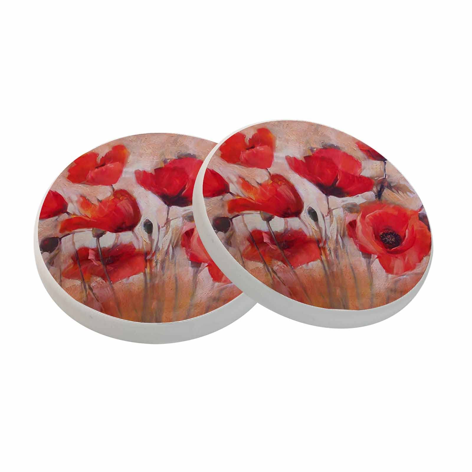 oFloral Red Poppy Flower Coasters for Drinks Art Oil Painting Cups Place Mats for Home Decor Set of 2, 4 Inch
