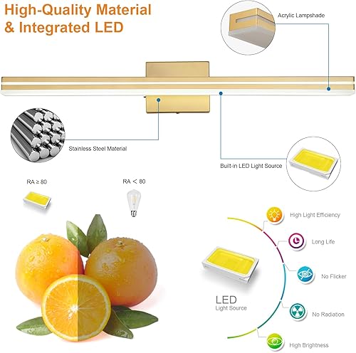 Miniatura 4 de SineRise Lámparas LED modernas para tocador de baño (32 pulgadas, 3000 K4000 K6000 K, regulables), accesorios de iluminación de pared de acrílico
