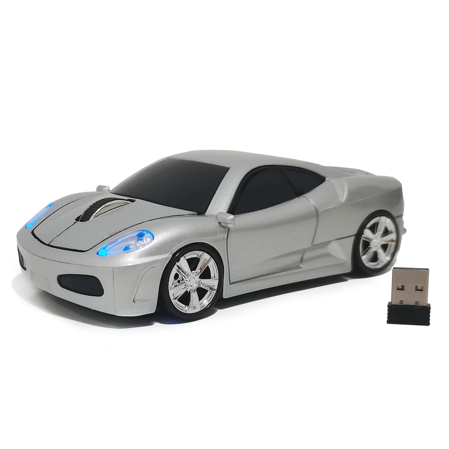 WUQIDA Wireless Car Mouse, Sport Car Shaped Mouse Mice for Computer, Laptop, PC, Mac with LED Light (Silver)