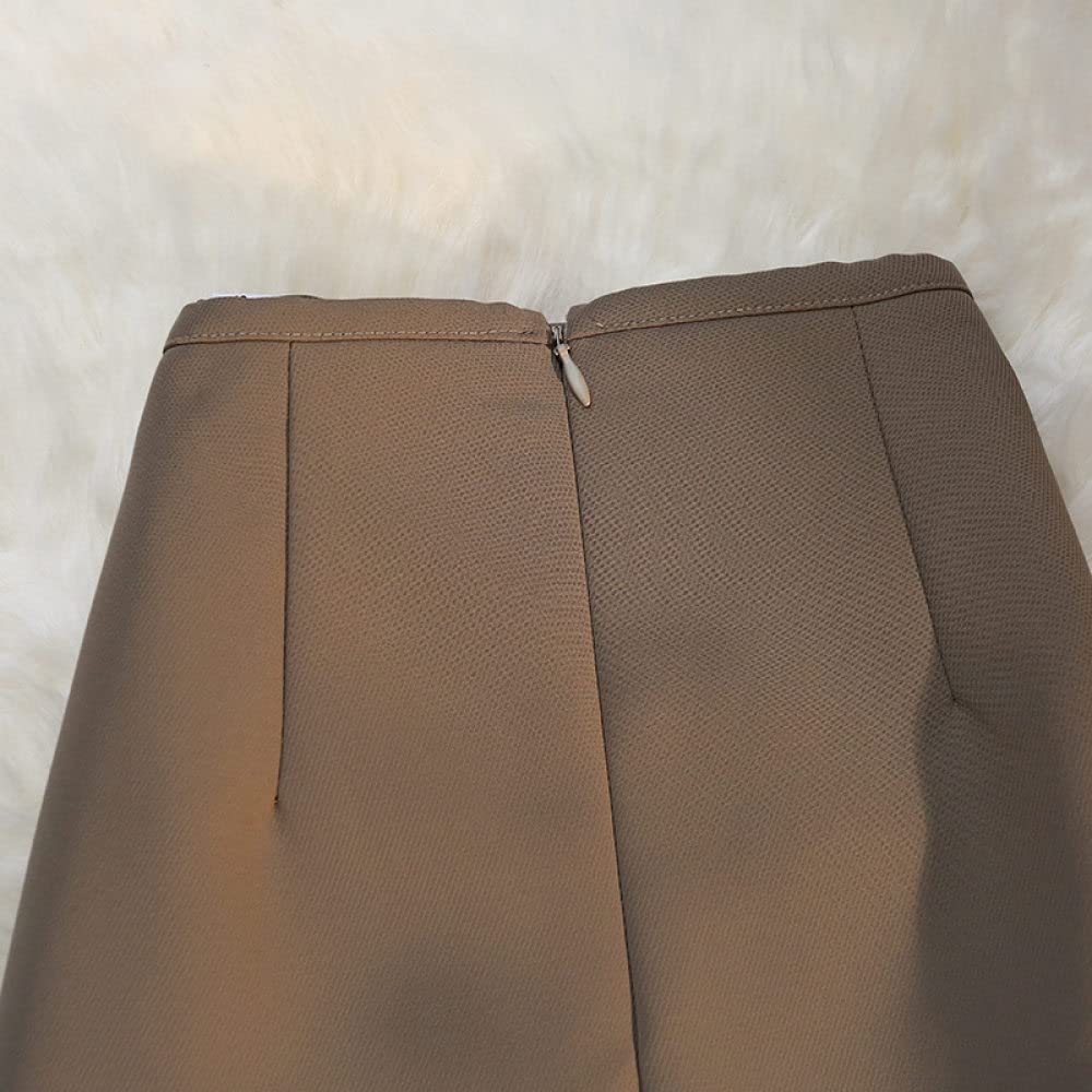 OZEO Röcke Für Damen,Damen Midirock Dunkelbraun Hohe Taille Einfacher Gerader Rock Schlank Mit Schlitz A-Linie Geraffte Volltonfarbe Arbeitsgeschäft Lange Röcke Für Mädchen Damen Herbst,L