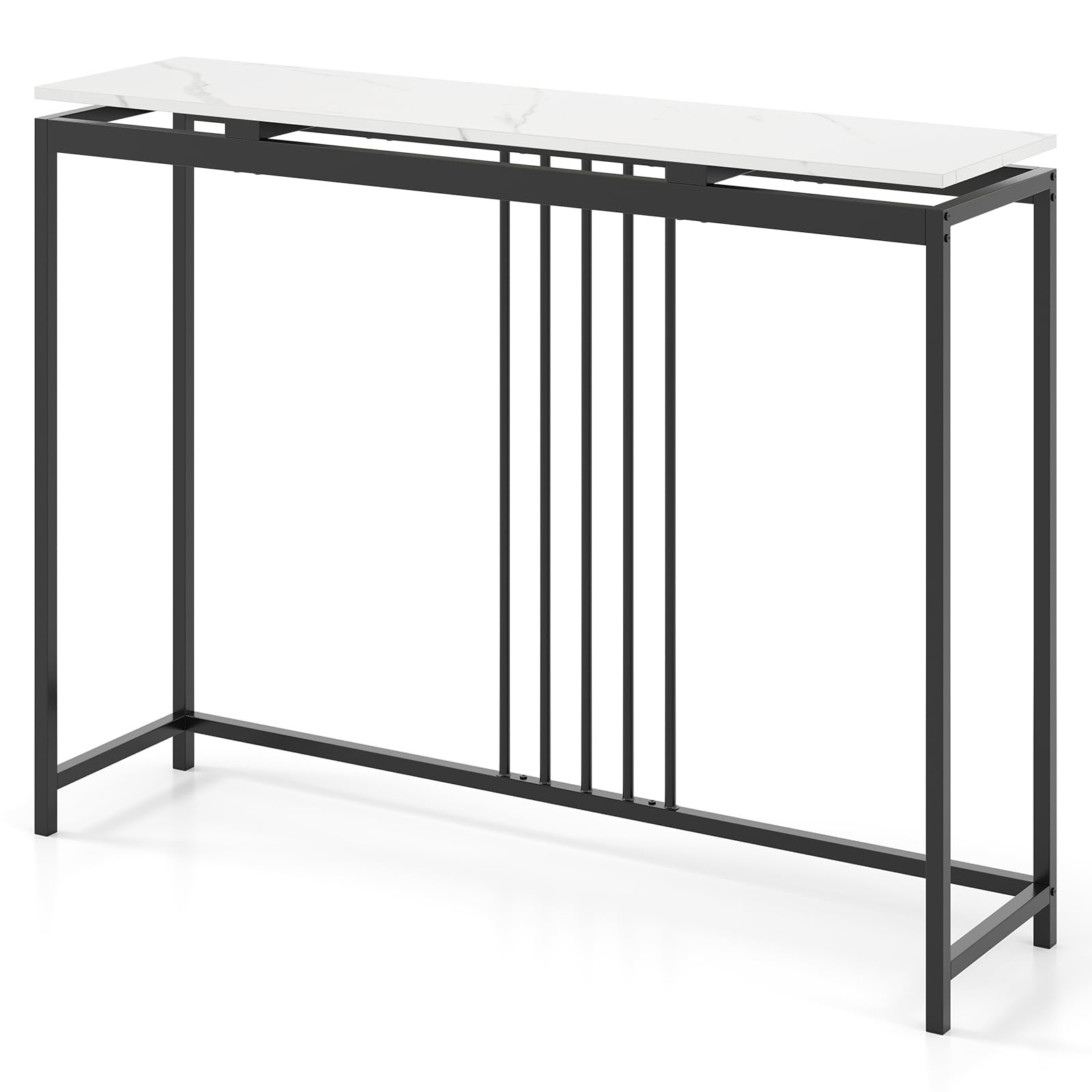 COSTWAY 120cm Console Table, Faux Marble Sofa Side End Table, Metal Frame Narrow Hall Desk Storage Accent Table for Living Room, Bedroom, Foyer and Entryway (without Drawer and Compartments, White)