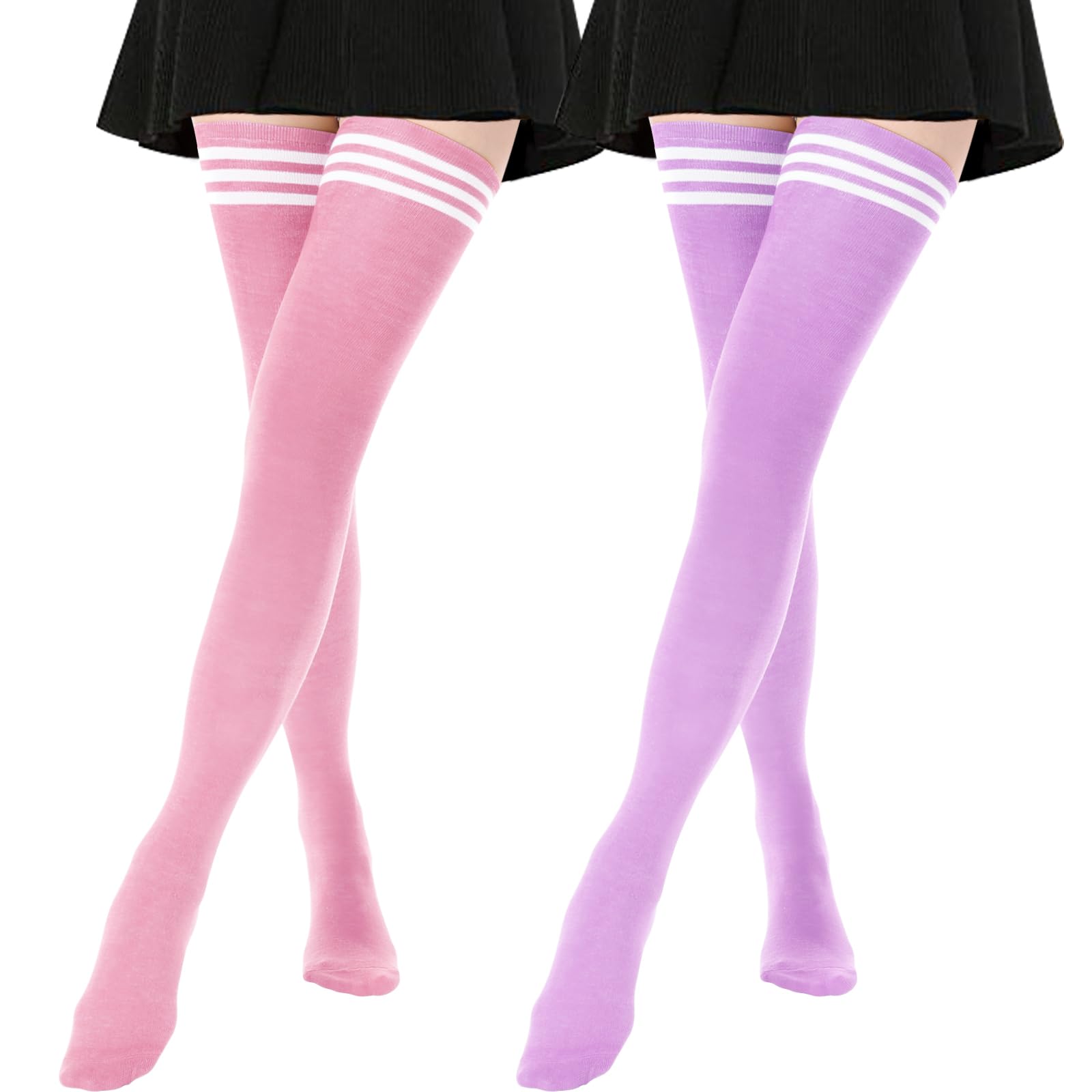 DRESHOW Extra Long High Thigh Socks Striped Over Knee Thin Tights Long Stocking