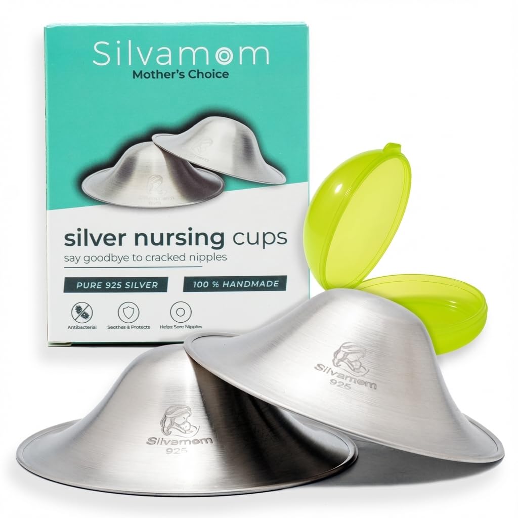 Silvamom® 925 Pure Silver Nursing Cups – Silver Nipple Shields for Breastfeeding Moms – Soothes & Protects - Breastfeeding Essentials (X-Large)