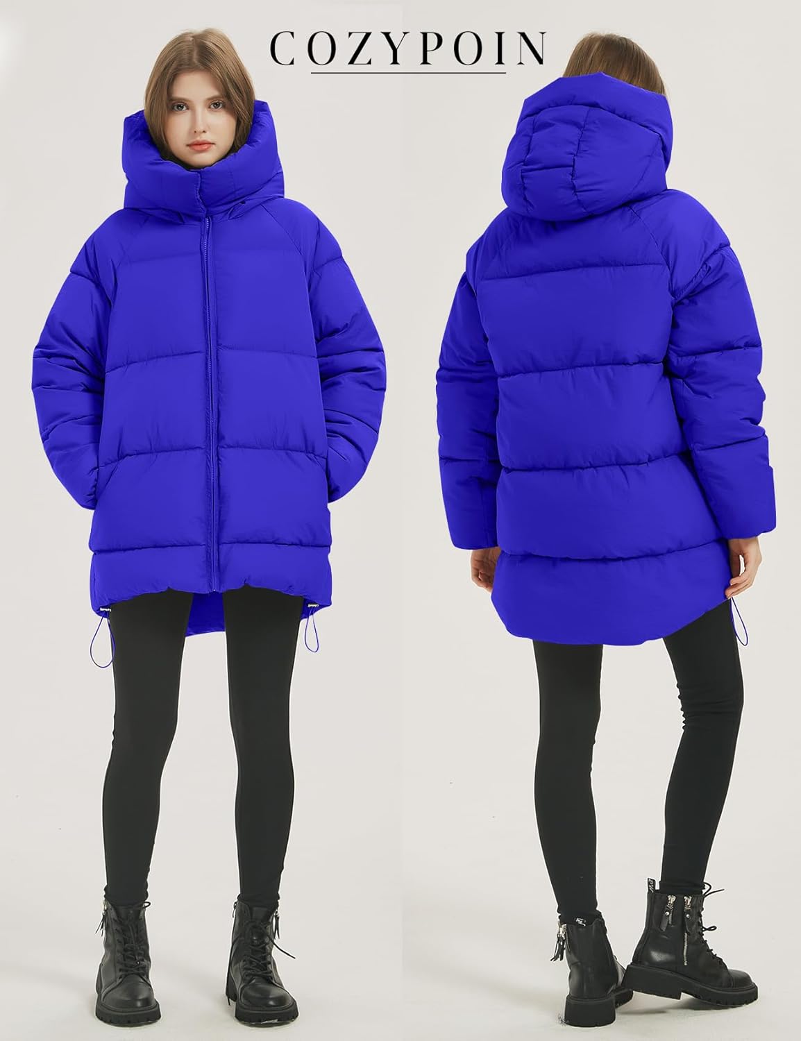COZYPOIN Womens Hooded Quilted Puffer Jacket Mid-Length Thicken Waterproof Down Padded Warm Coat Winter Outerwear