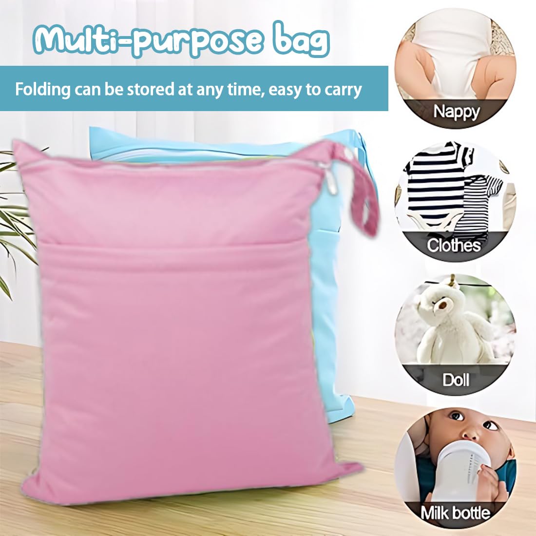 Borsa Per Pannolini Impermeabile 2 Pezzi Grandi Tasche Con Chiusura Lampo Azzurro Rosa