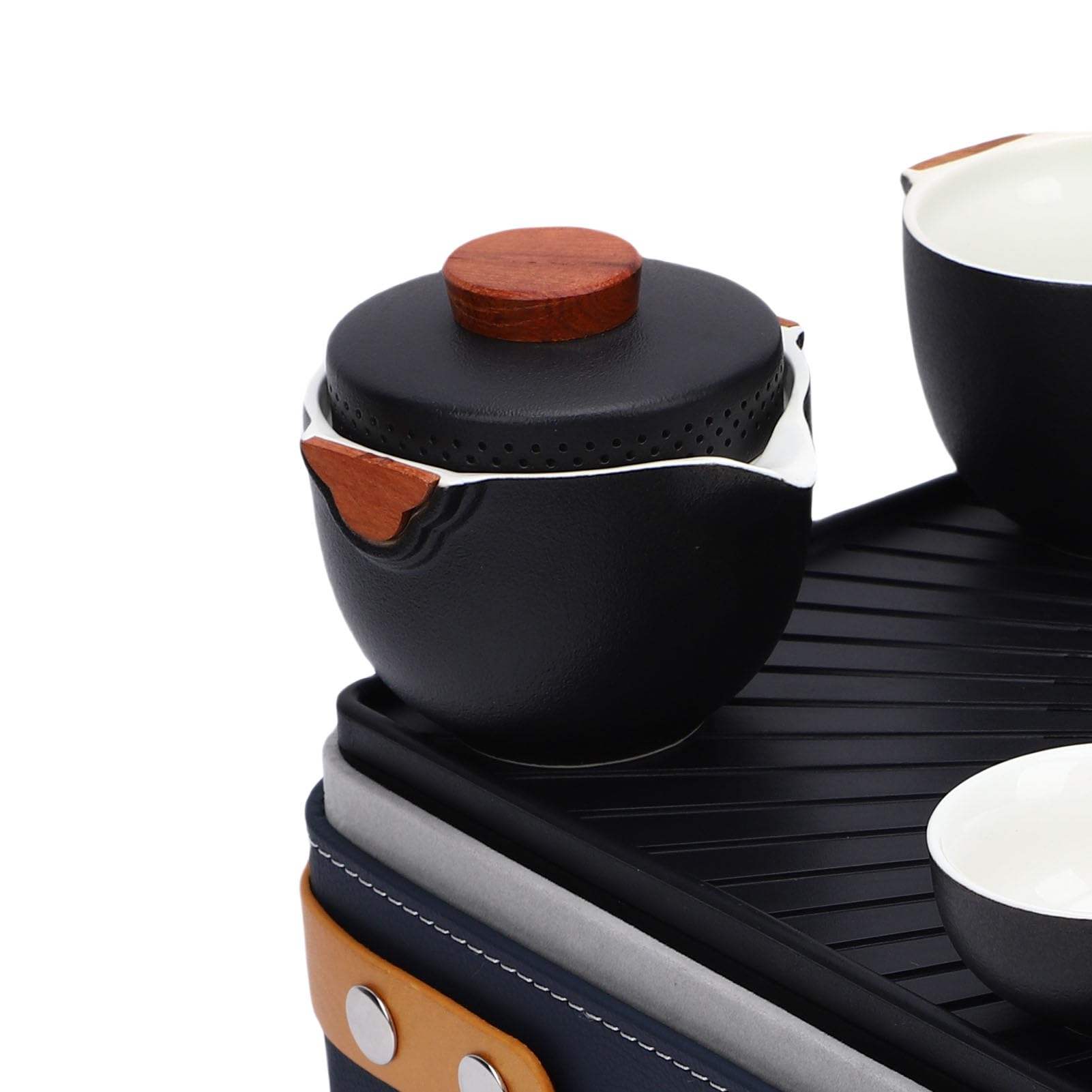 Keramik-Kungfu-Teeset, tragbares Reise-Teekannen-Tassen-Set mit Aufbewahrungstasche, Teetablett, faires Tassenreinigungstuch für Büro, Zuhause, Picknick, Geschäftsreise, Schwarz,