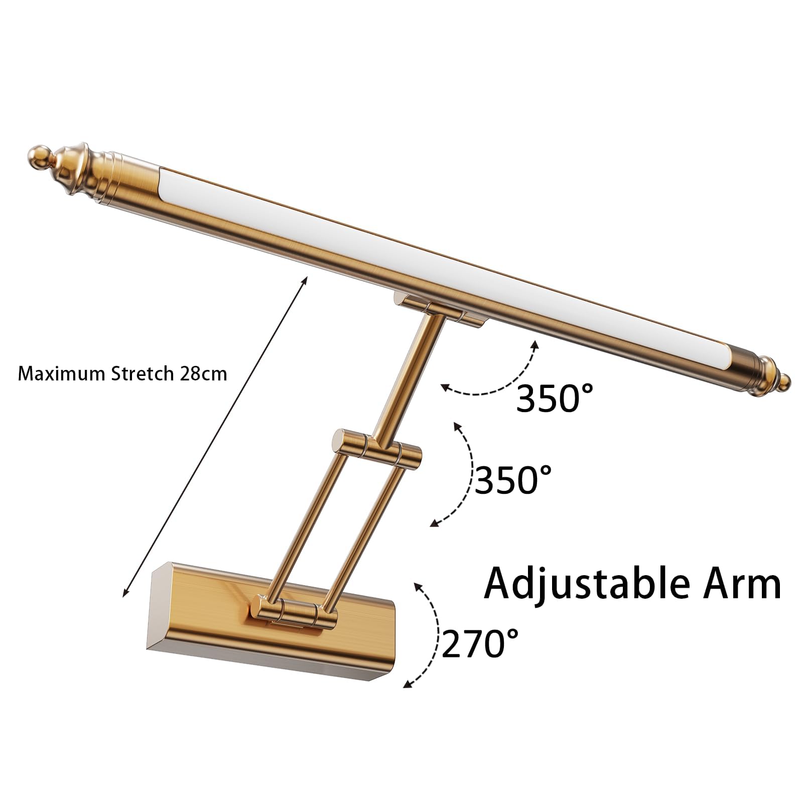Lampe Miroir Salle de Bain Vintage, LED Applique Murale Salle de Bain Laiton Rétro, Rotatif Applique Salle de Bain Rotatif en Acier Inoxydable, Blanc Chaud 3000K, IP44 Étanche (60CM12W)