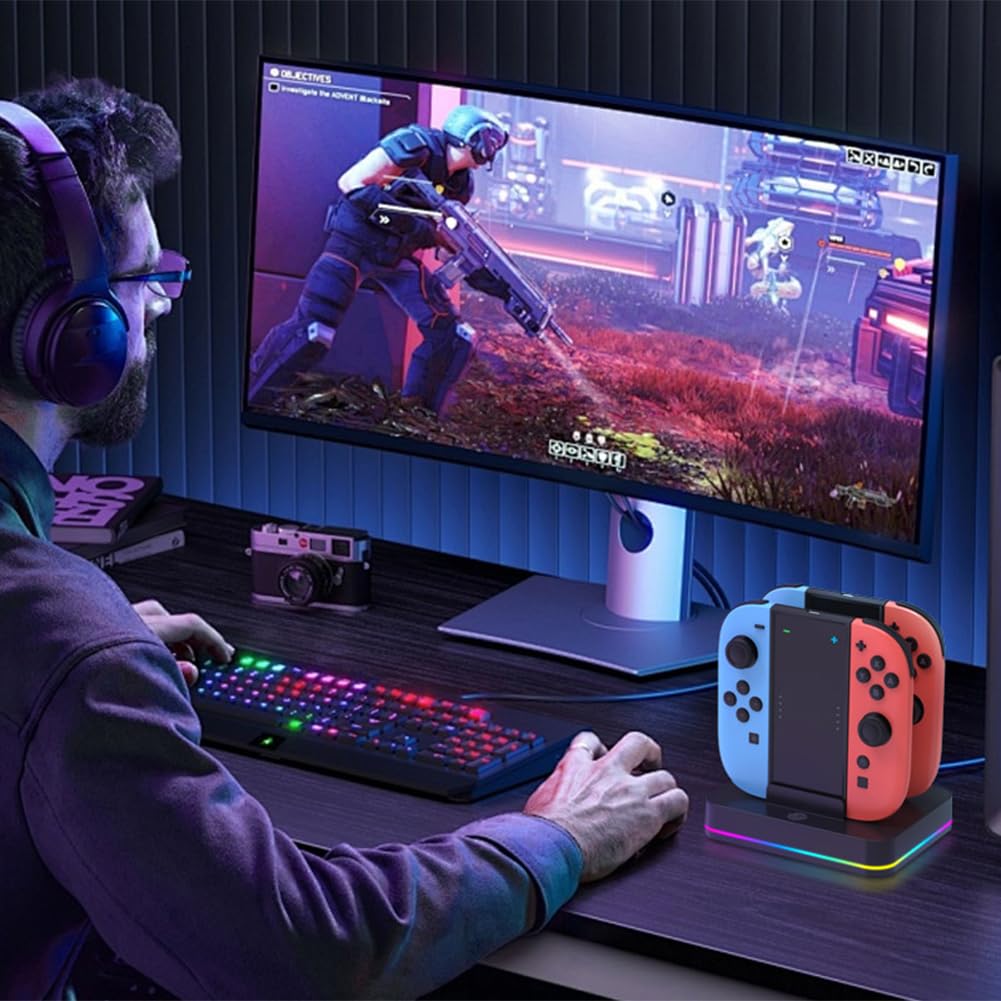 Estación de carga Switch2 para JoyCon con luz RGB Soporte de carga hasta 4 mandos