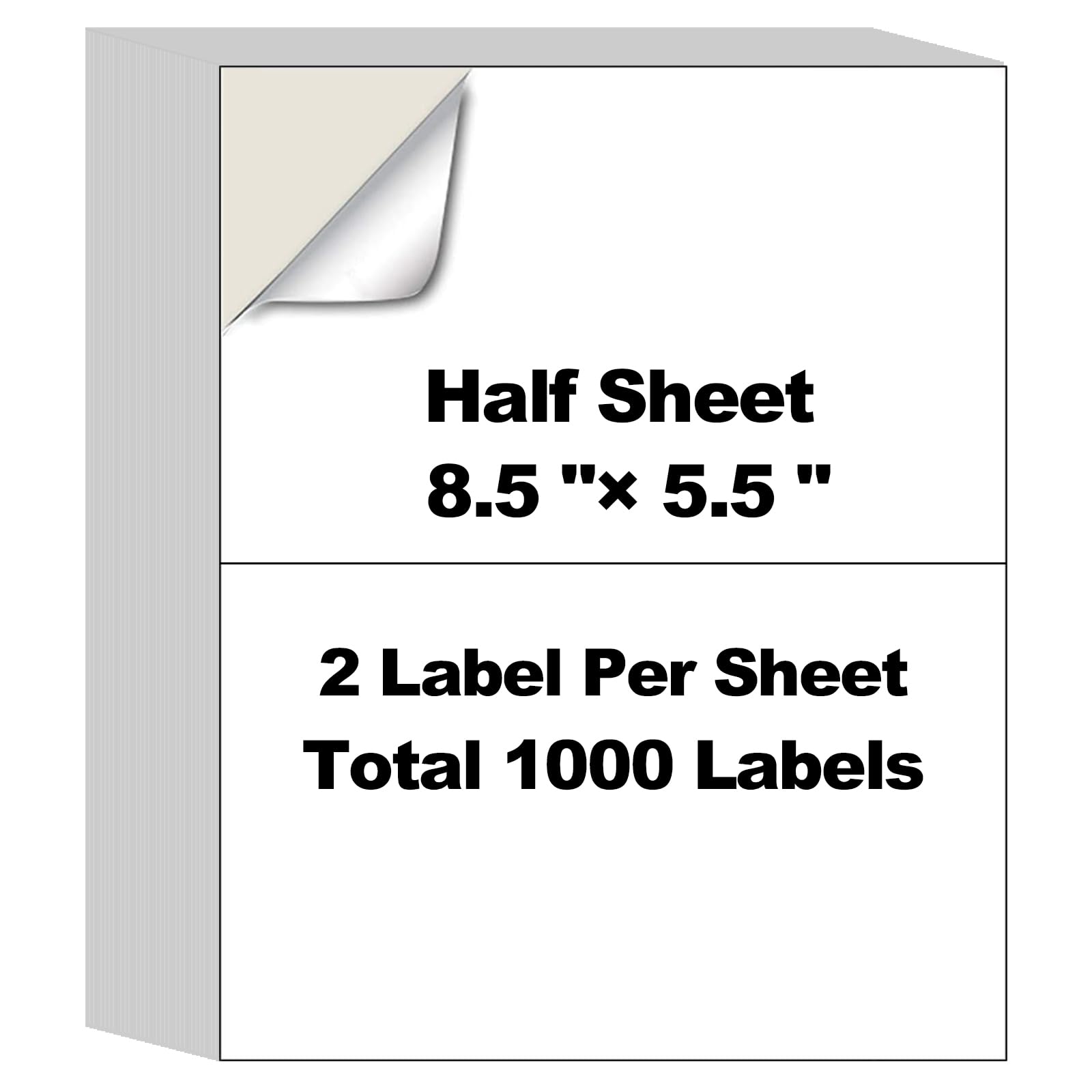 500 Sheets1000 Shipping Labels 8.5" x 5.5" Half Sheet Self Adhesive Mail Labels for Laser & Inkjet Printers, AveneMark 2 per Page Shipping Paper 5 1/2 x 8 1/2 Half Page Labels