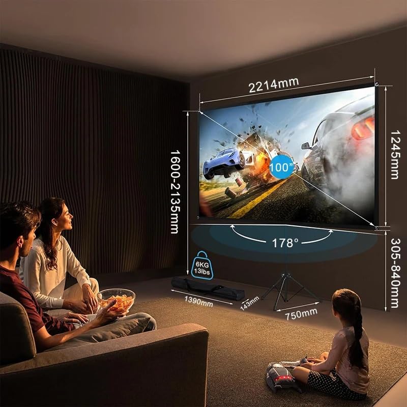 Pantalla portátil para proyección blanca de 100 pulgadas con soporte miniatura 7