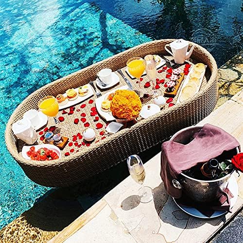 Portable Floating Tray for Pool, Luxury Floating Serving Tray Table, Rattan Woven Loating Food and Drink Holder, Stylish Breakfast Tray On The Water