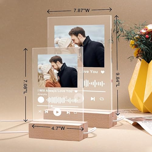 Miniatura 6 de Placa personalizada de Spotify  Canción acrílica personalizada con cubierta de álbum de fotos  Luz nocturna LED grabada con imagen  Regalos