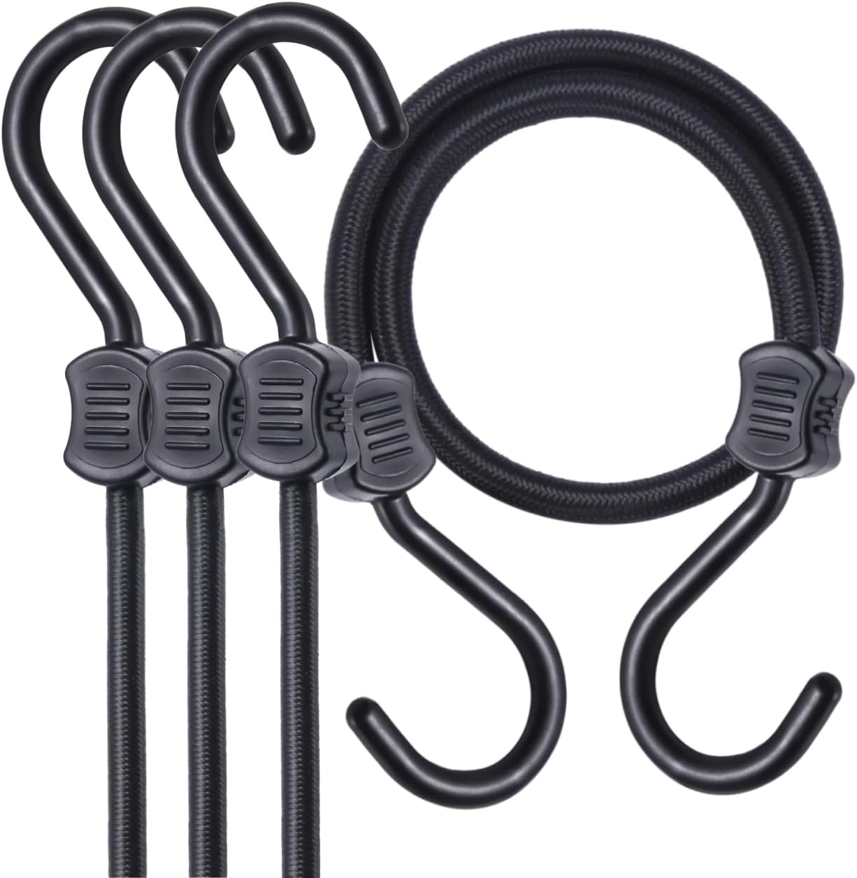 Yuxh Large Hook Bungee Cords 27",Universal Length for 24"-30" Bungee Cords with Hooks,4 Pcs Black