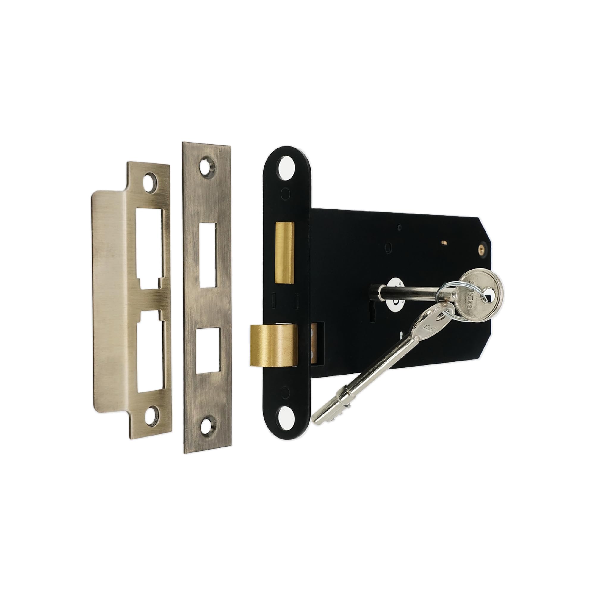 Infinity Decor Heavy Duty 150mm 3 Lever Iron Horizontal Mortice Sash Lock with Key Latch Lock Set Shed Gate Door Replaces Union 2077  (Antique Brass)