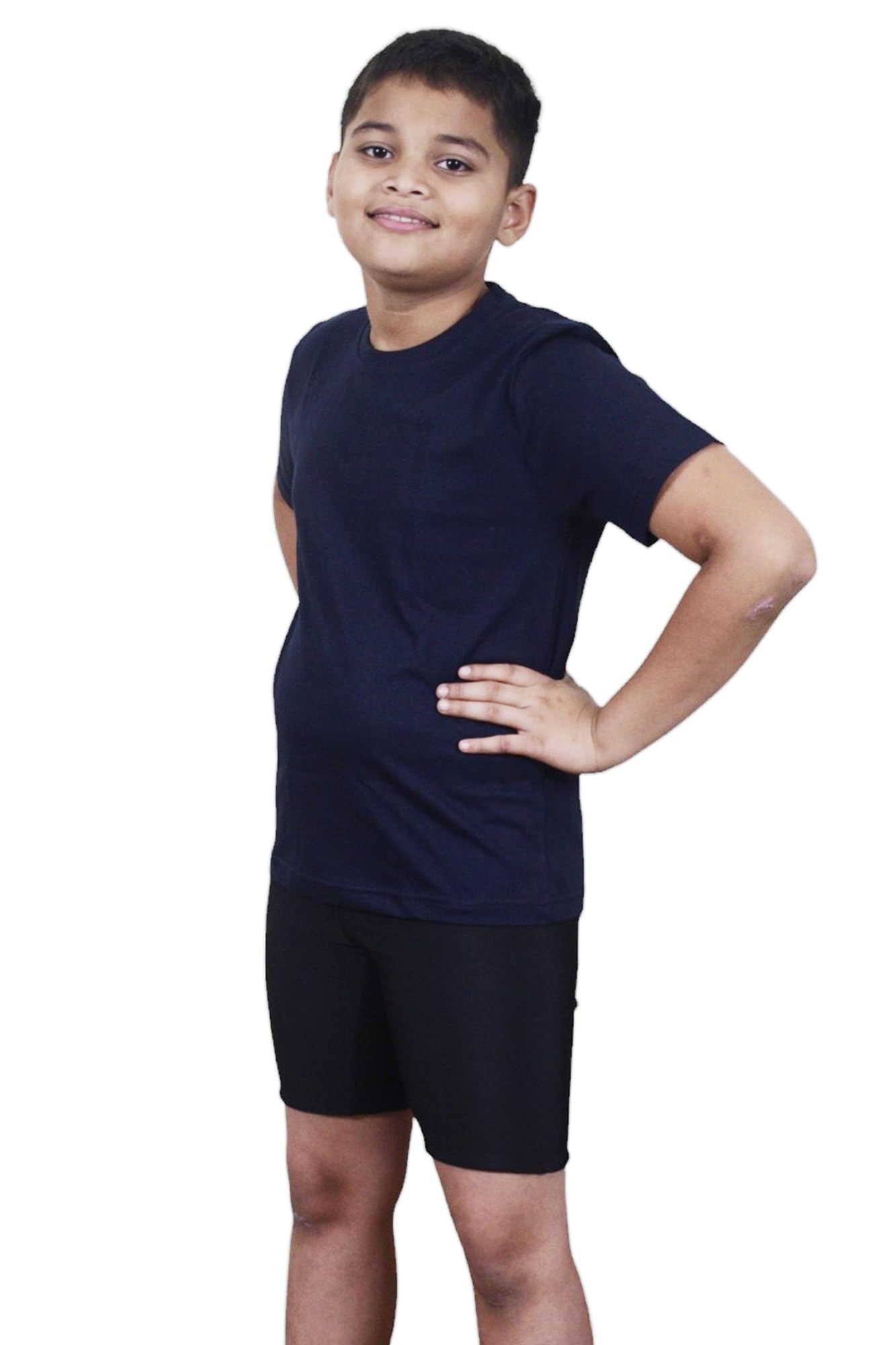 Aqua Holic Spandex Boy's Regular Fit Tights With Half Sleeves Tshirt | Adjustable, Quick Drying Set for Swimming, WaterParks, Surfing & Other Sports - Navy Blue - 13-14 Years