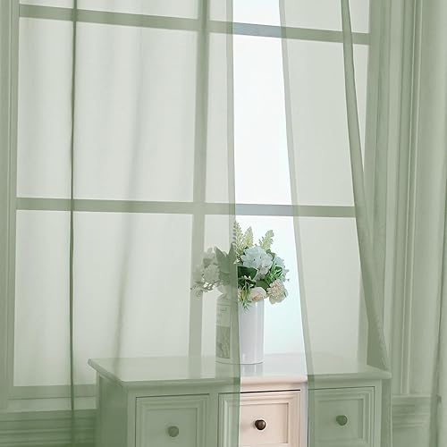 Miniatura 4 de Cortinas traslúcidas verde salvia de 63 pulgadas de largo, juego de 2 paneles para cocina de granja, elegantes tratamientos de ventana de gasa